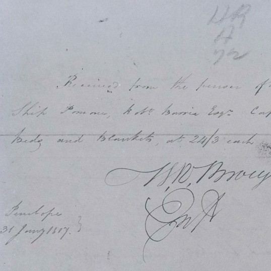 Memo by William Robert Broughton, captain of the Penelope (1807)