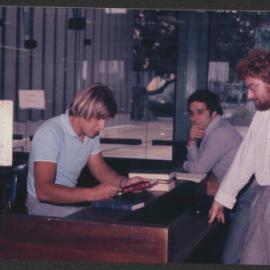 Borrowing books, Fisher Library, 1977