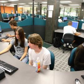 Student study spaces with computers, Fisher Library, Level 2, 2007