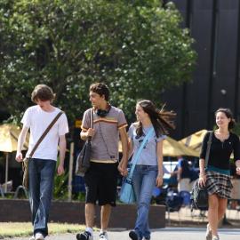 Group walking from Fisher Library, 2007