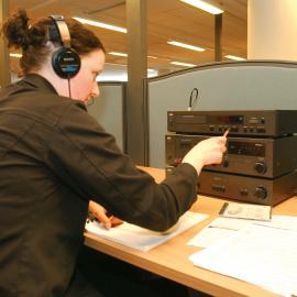 Client using audio-visual equipment, Conservatorium Library, 2002
