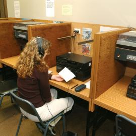 Student using Library audio equipment, 2002