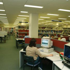 Student using Library computer, Nursing Library, 2002
