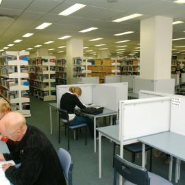 Students at individual study desks, Nursing Library, 2002
