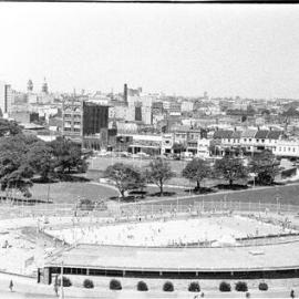 Victoria Park pool, seen from Fisher Library roof terrace
