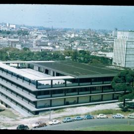 Fisher Library seen from Carillon Tower, 1963