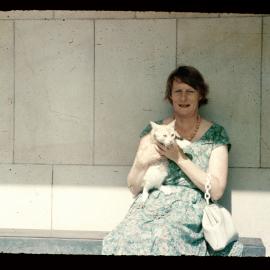 Jean Whyte and Baggins the cat, 1963