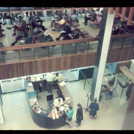 Charging desk and Music area, Fisher Library, 1964