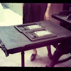 Printing on Albion press, Fisher Library, 1964