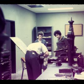 Harrison Bryan working on the Albion Press, Fisher Library, 1964