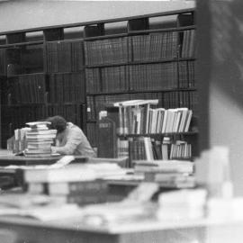 Library staff member, cataloguing area, Fisher Library