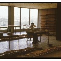 Inside newly-constructed Fisher Library