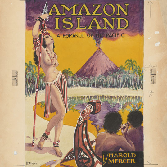 Cover art by Arthur Harold Moginie for 'Amazon Island: a romance of the Pacific' by Harold Mercer