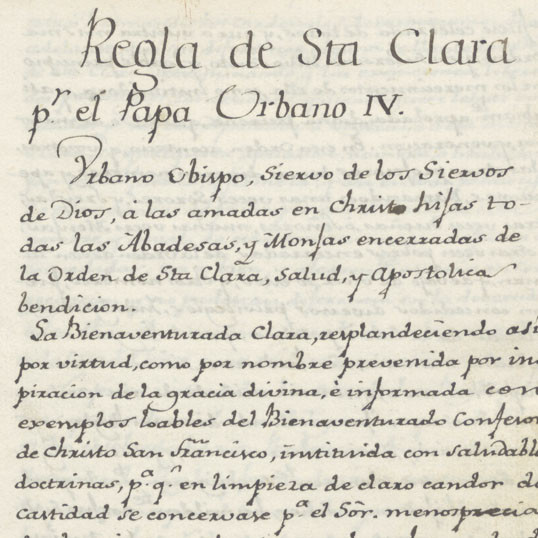 Regla de las Monjas de Santa Clara, comunmente llamadas Urbanistas