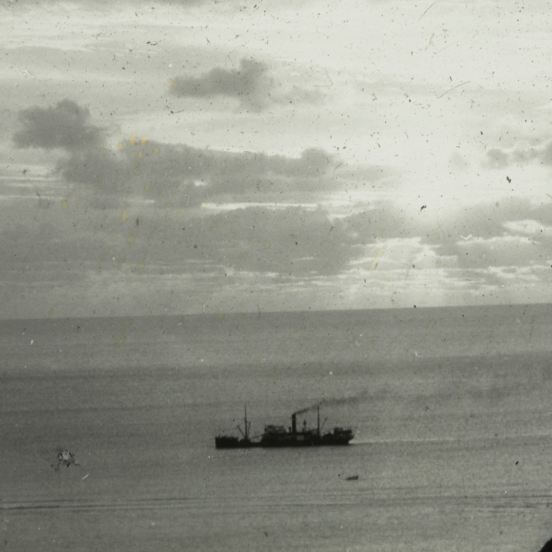 Steam ship billowing smoke, Lord Howe Island