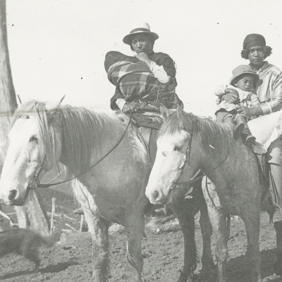 Maori family on horseback, New Zealand
