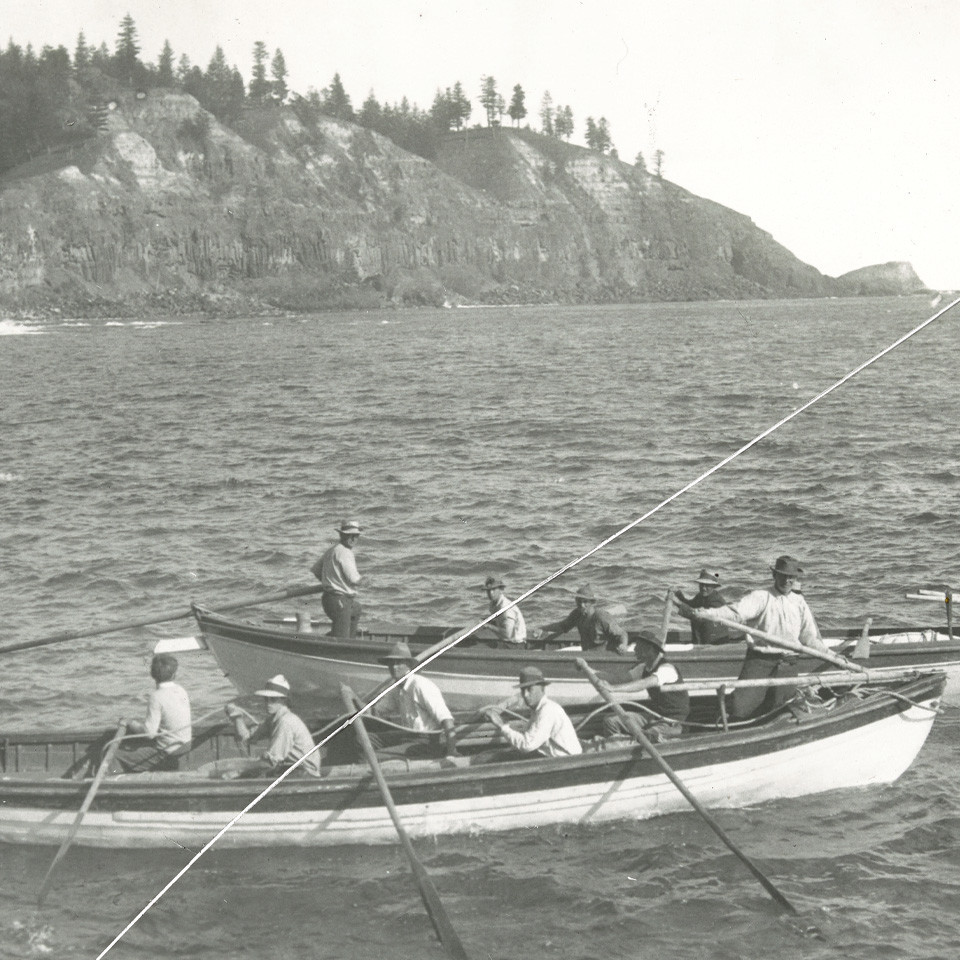 People in whaleboats, Norfolk Island