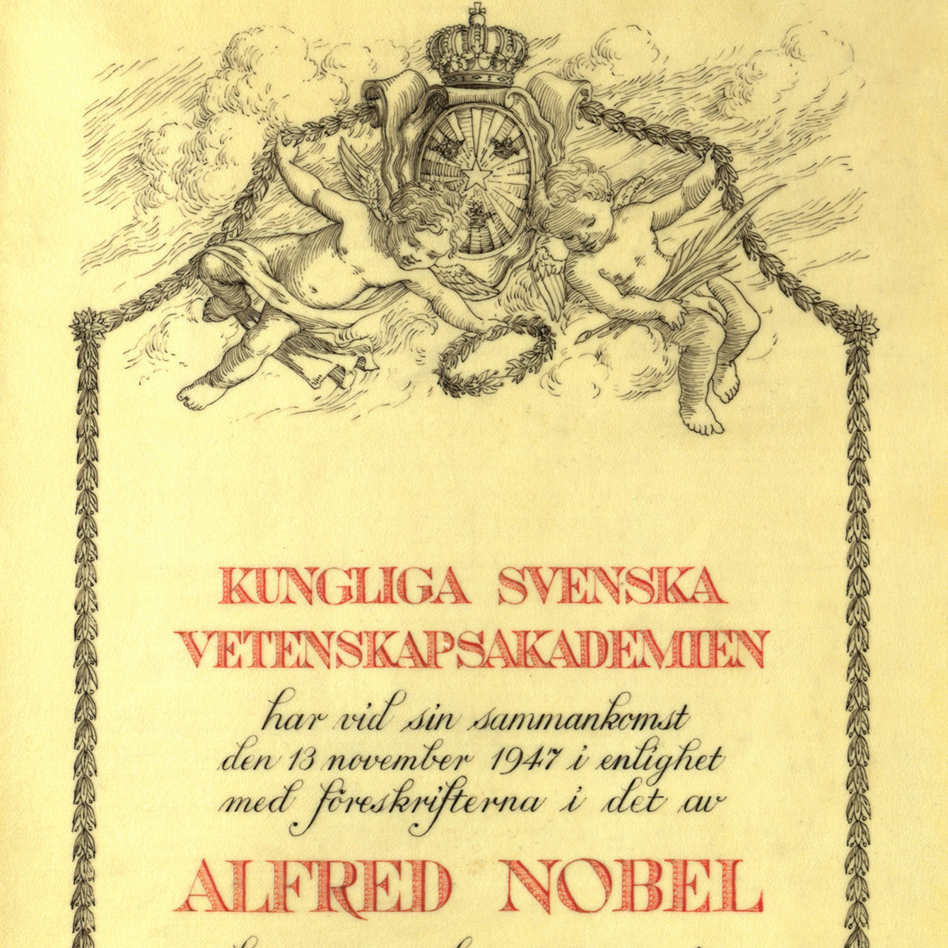 Nobel Prize certificate awarded to Sir Robert Robinson