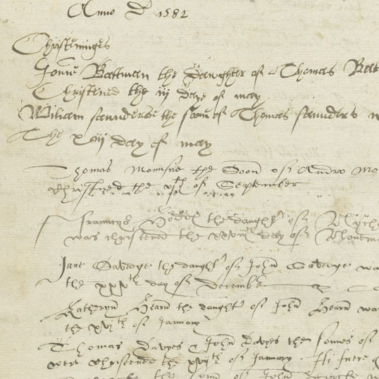 Register of baptisms, marriages and burials in the Parish of Abbots Leigh, Somerset, 1538-1599 / Abbots Leigh, Parish.