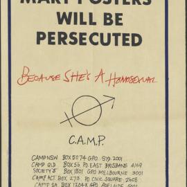 Mary Posters will be persecuted : because she's a homosexual