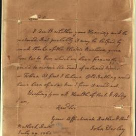Autograph letter from John Wesley to the Reverend Mr Cantrell
