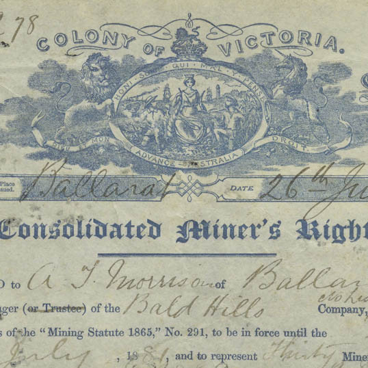 Colony of Victoria Miner's Rights and Gold Licence