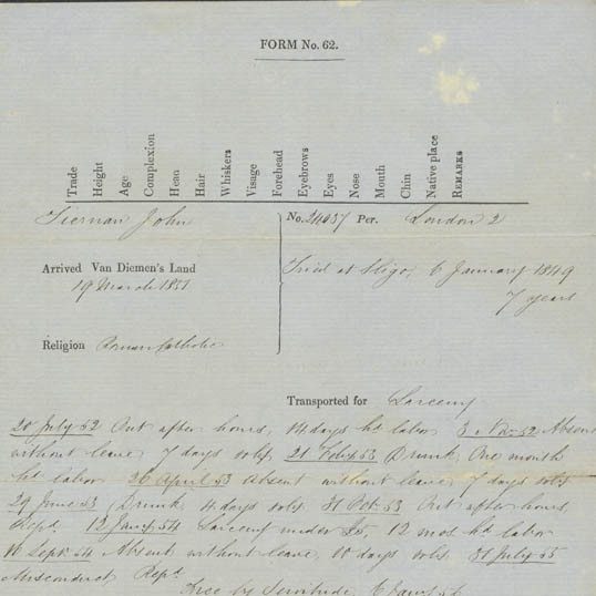 Notices of transportation to Van Dieman's Land (Tasmania) and Ticket of Leave from New South Wales