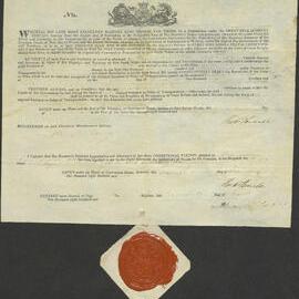 Conditional pardon in the name of Mary Luscomb, otherwise [known as] Matilda Miller. Signed Richard Bourke, Governor 