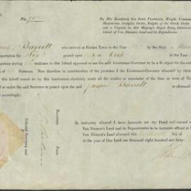 [Full] Pardon in the name of James Barrett. Signed, Sir John Franklin, Governor