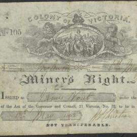 Miners right [in the name of] James Vout [of] Inglewood, Victoria