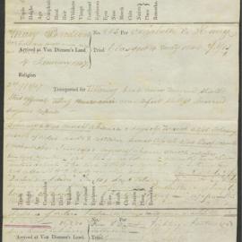 Notice of transportation [to] Van Diemens Land [of] Mary Brodie, or McFarlane, country servant. On the ship Elizabeth Henry. Sentenced to seven (7) years for forgery