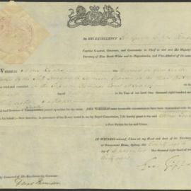 Free pardon of James Lyons, Signed Governor George Gipps