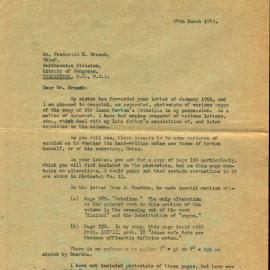 Letter from Verton Bruce Smith to Frederick H. Brasch, Chief of the Smithsonian in 1943, regarding the request for copies of pages from Principia for his research