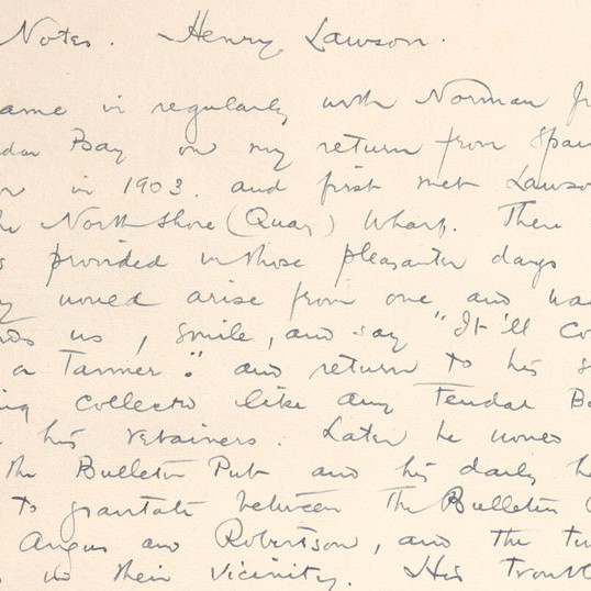 Notes from Henry Lawson to Lionel Lindsay