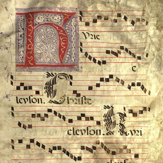 Choirbook with settings for the Mass and the Offices of Christmas, including a section of polyphonic neumes.