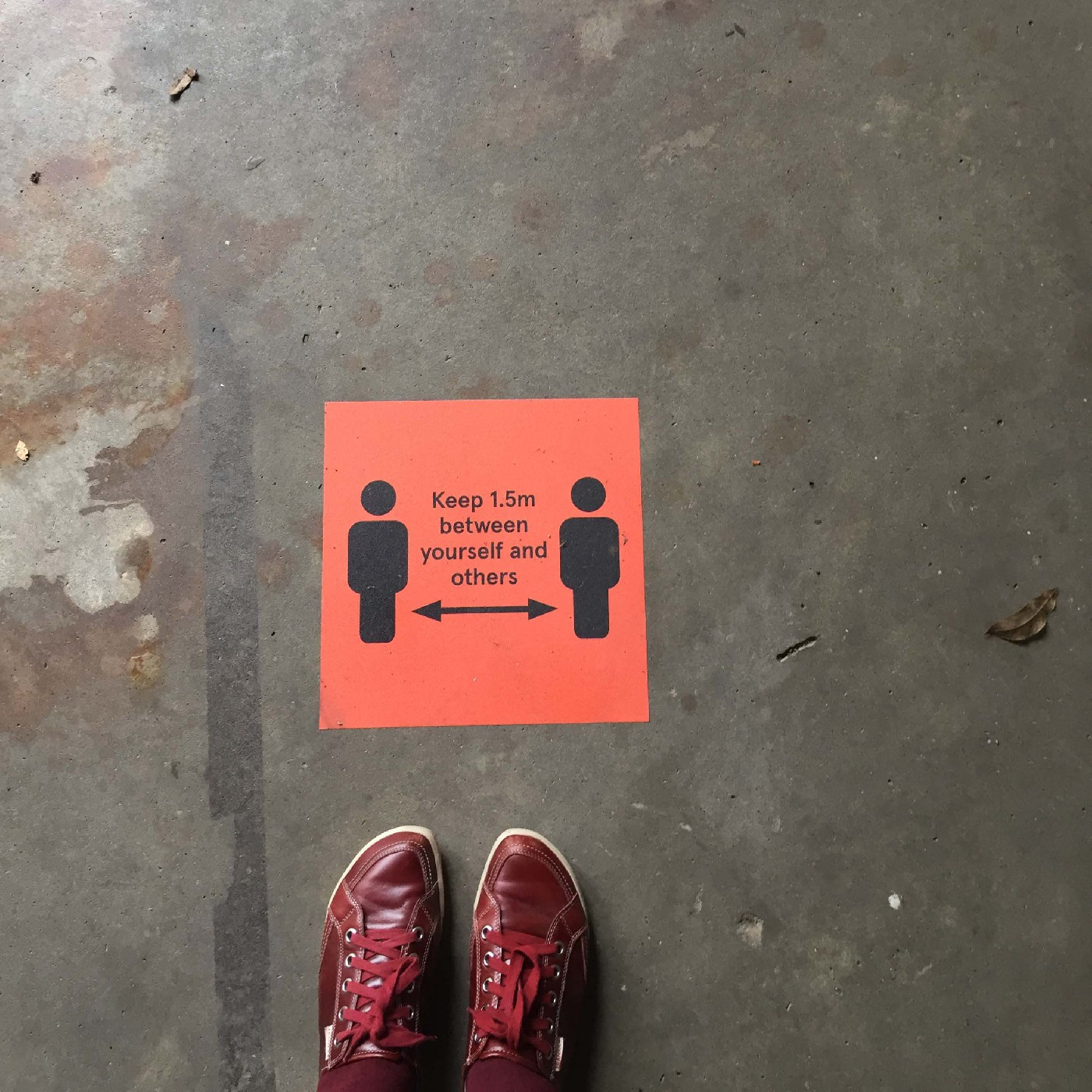 Physical distancing floor decal at Cumberland campus