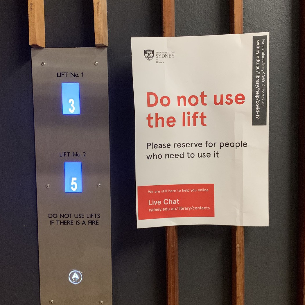 Physical distancing restrictions on Fisher Library lifts