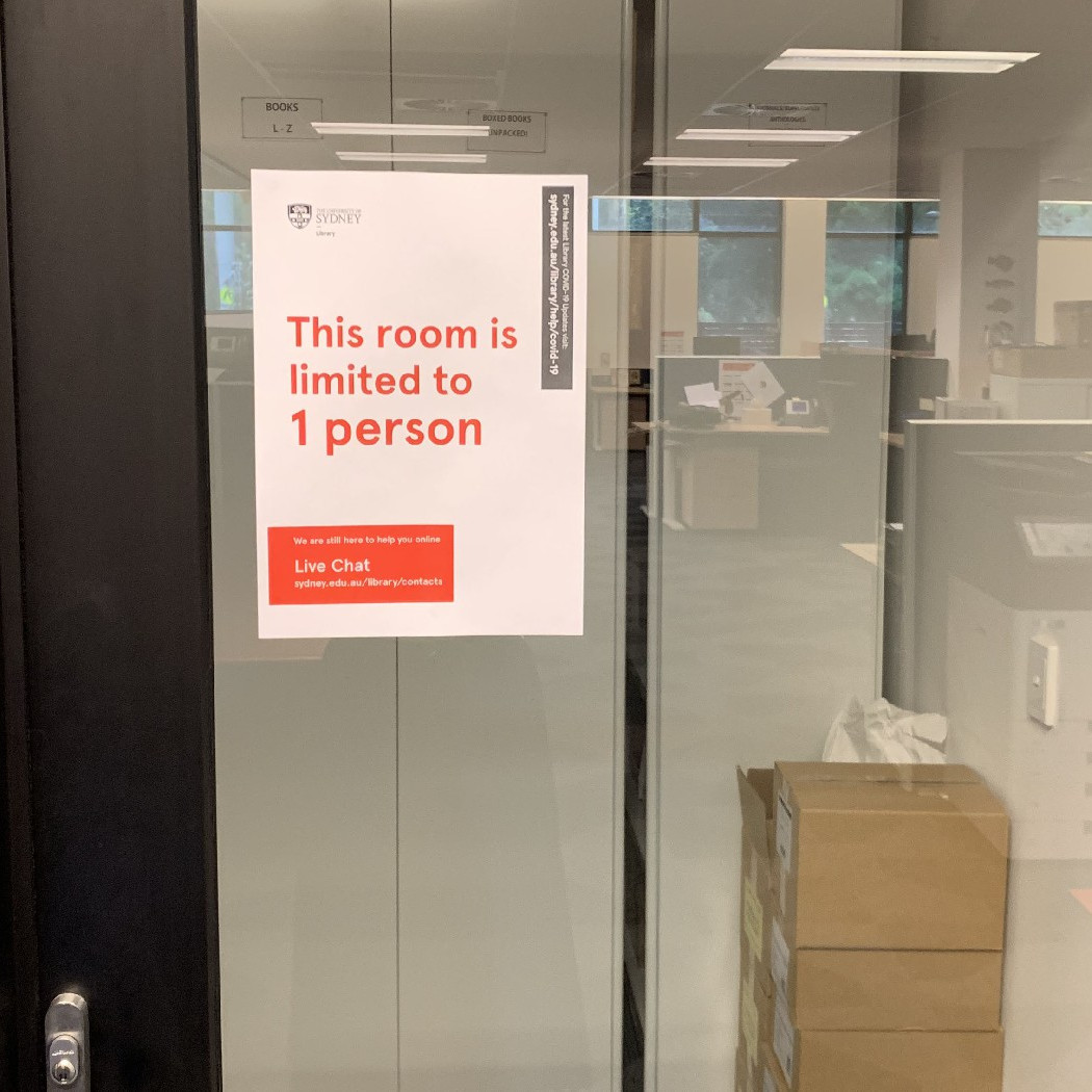 Physical distancing room restrictions at Fisher Library