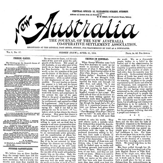 New Australia. Number 17, April 21, 1894