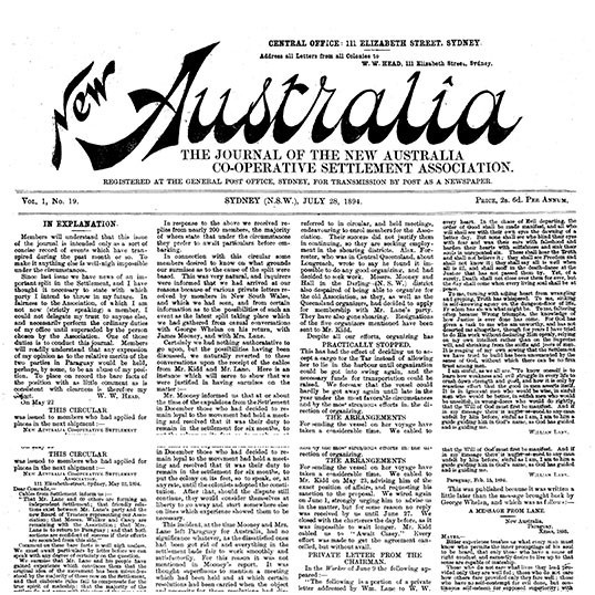 New Australia. Number 19, July 28, 1894