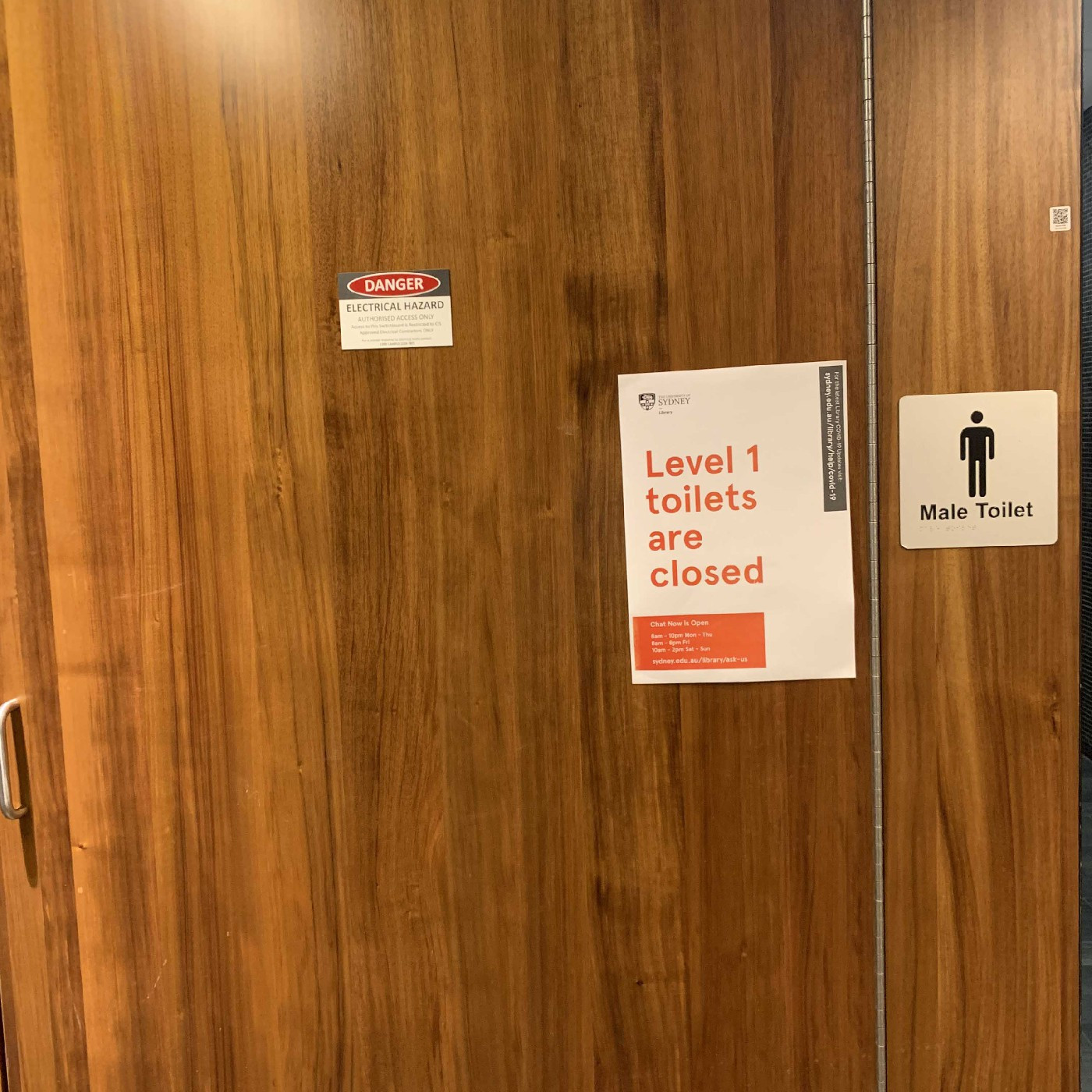 Toilets in an area of Fisher Library closed to enable staff physical distancing