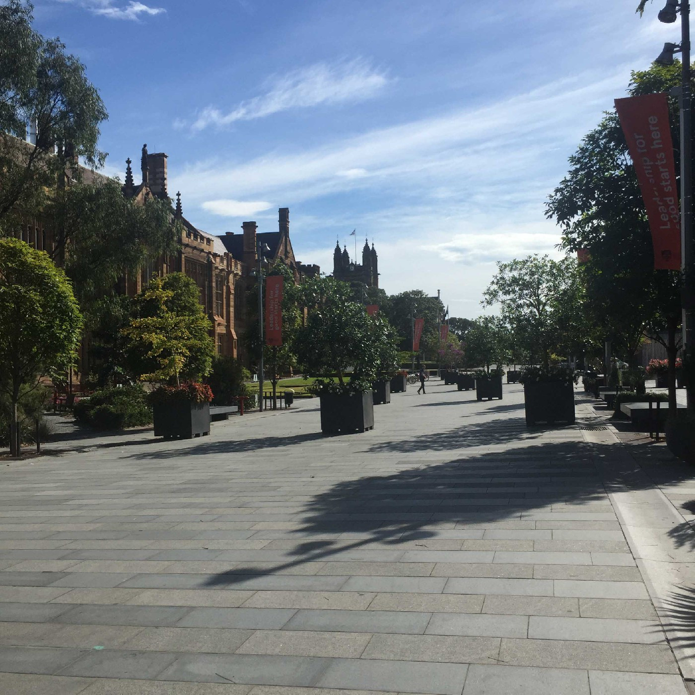 Empty Eastern Avenue towards the Anderson Stuart building