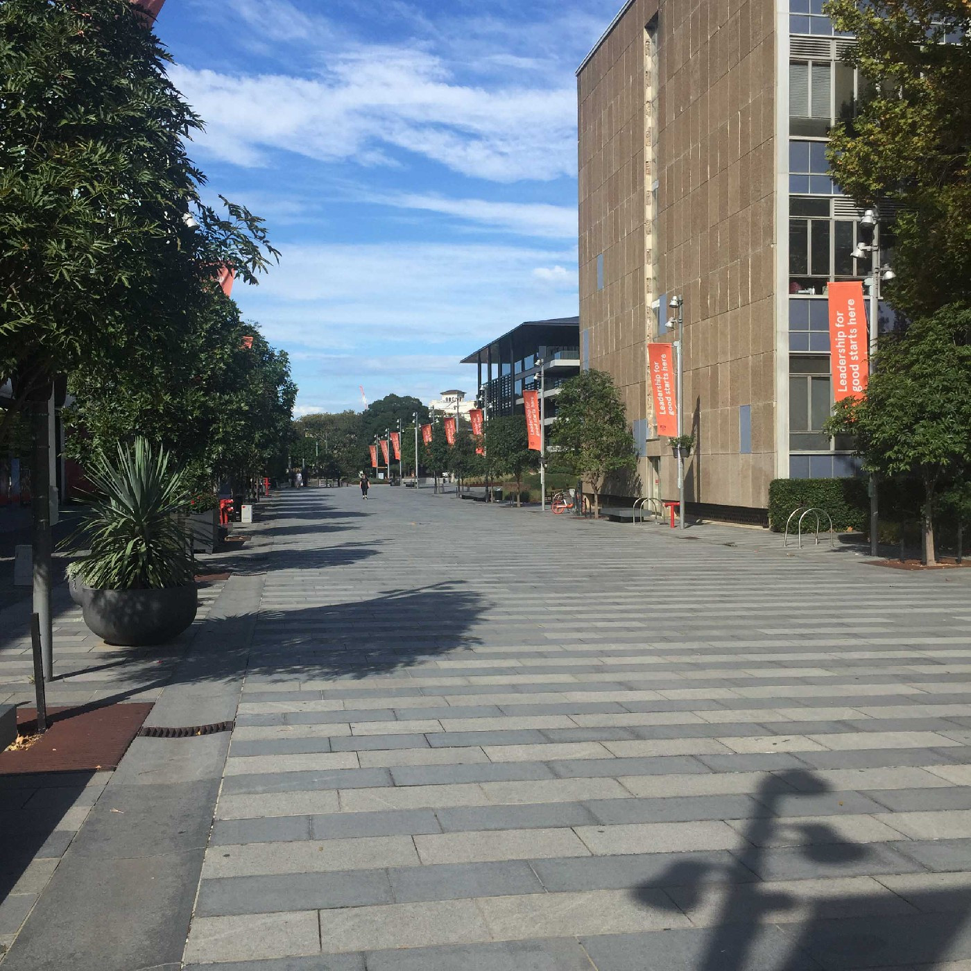 Empty Eastern Avenue towards Chemistry and the Administration building
