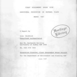 First Government House Site Additional Excavation in Raphael Place March 1987.