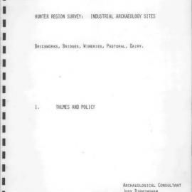 Hunter Region Heritage Study. Industrial Archaeological Sites. Brickworks, Bridges, Wineries, and Pastoral Industries.