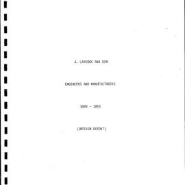 J. Laycock and Son. Engineers and Manufacturers, 1889-1985. Interim Report.
