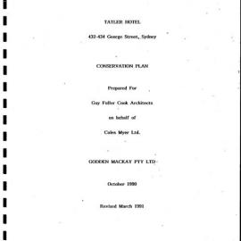 Tatler Hotel. 432-434 George Street, Sydney. Conservation Plan.