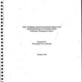 The Cumberland/ Gloucester Street Site. Archaeological Investigation. Preliminary Management Report.