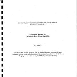Tramways Workshops, Depots and Substations. Survey and Assessment. Final Report.