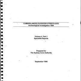 Cumberland/ Gloucester Streets Site. Archaeological Investigation 1994. Volume 4 Part 1. Specialist Reports. [Glass, Building Materials]